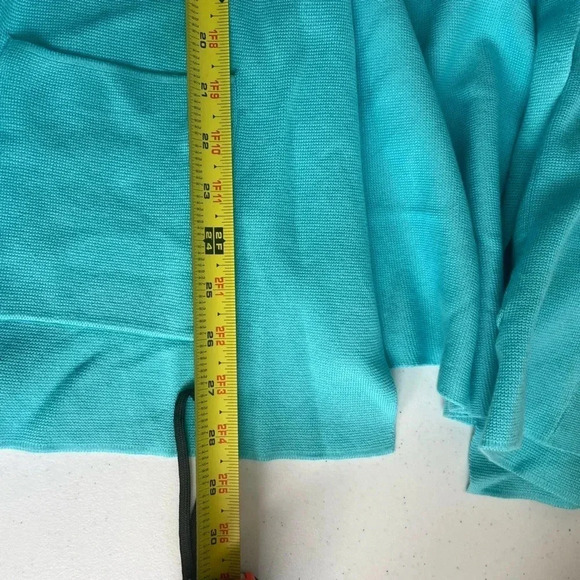 Talbots short sleeve open front cardigan duster Turquoise Blue Pockets LP 0059 - Picture 6 of 10